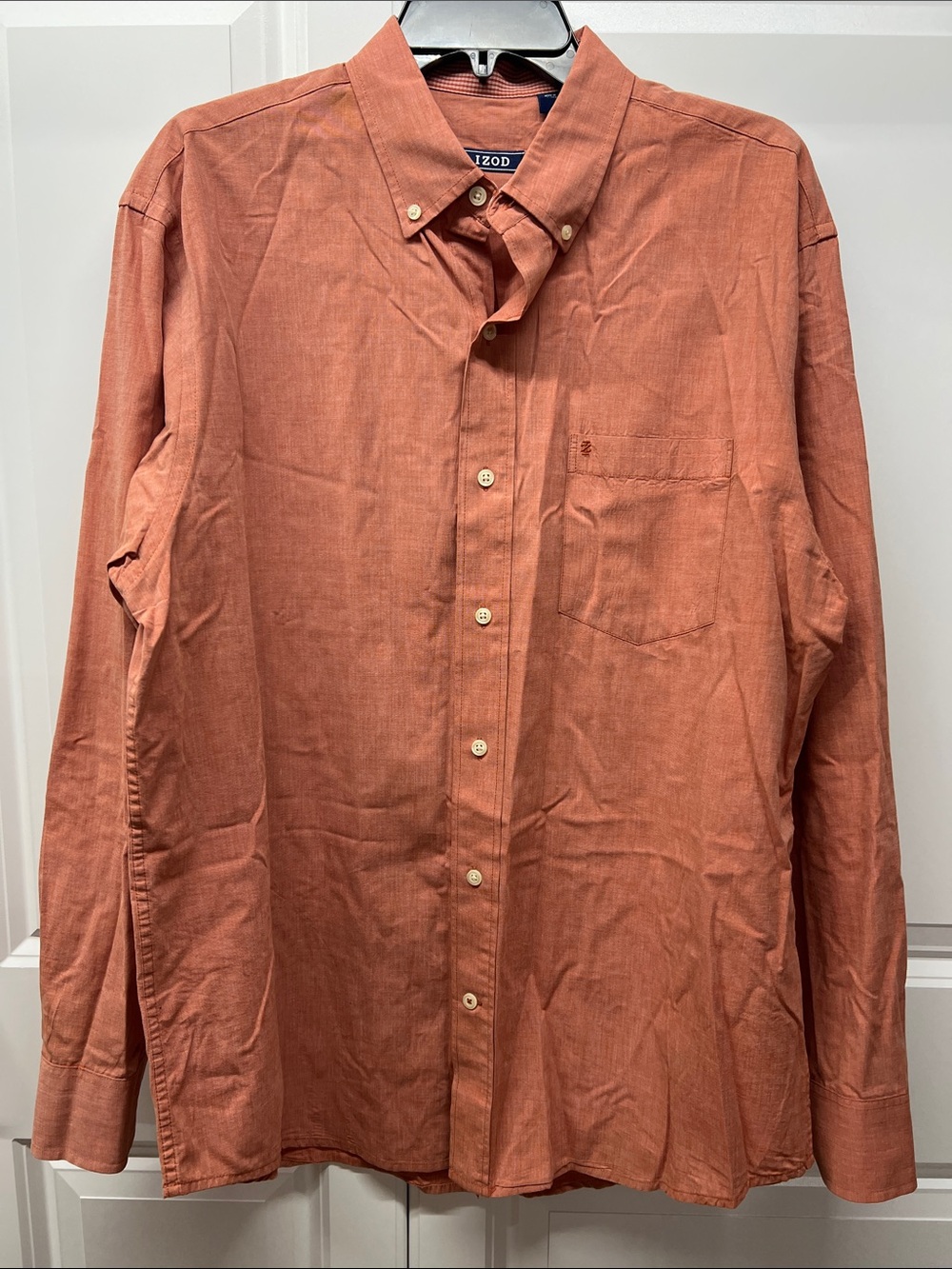 IZOD Men's Regular Fit Essential Cotton Orange Button Down Shirt L